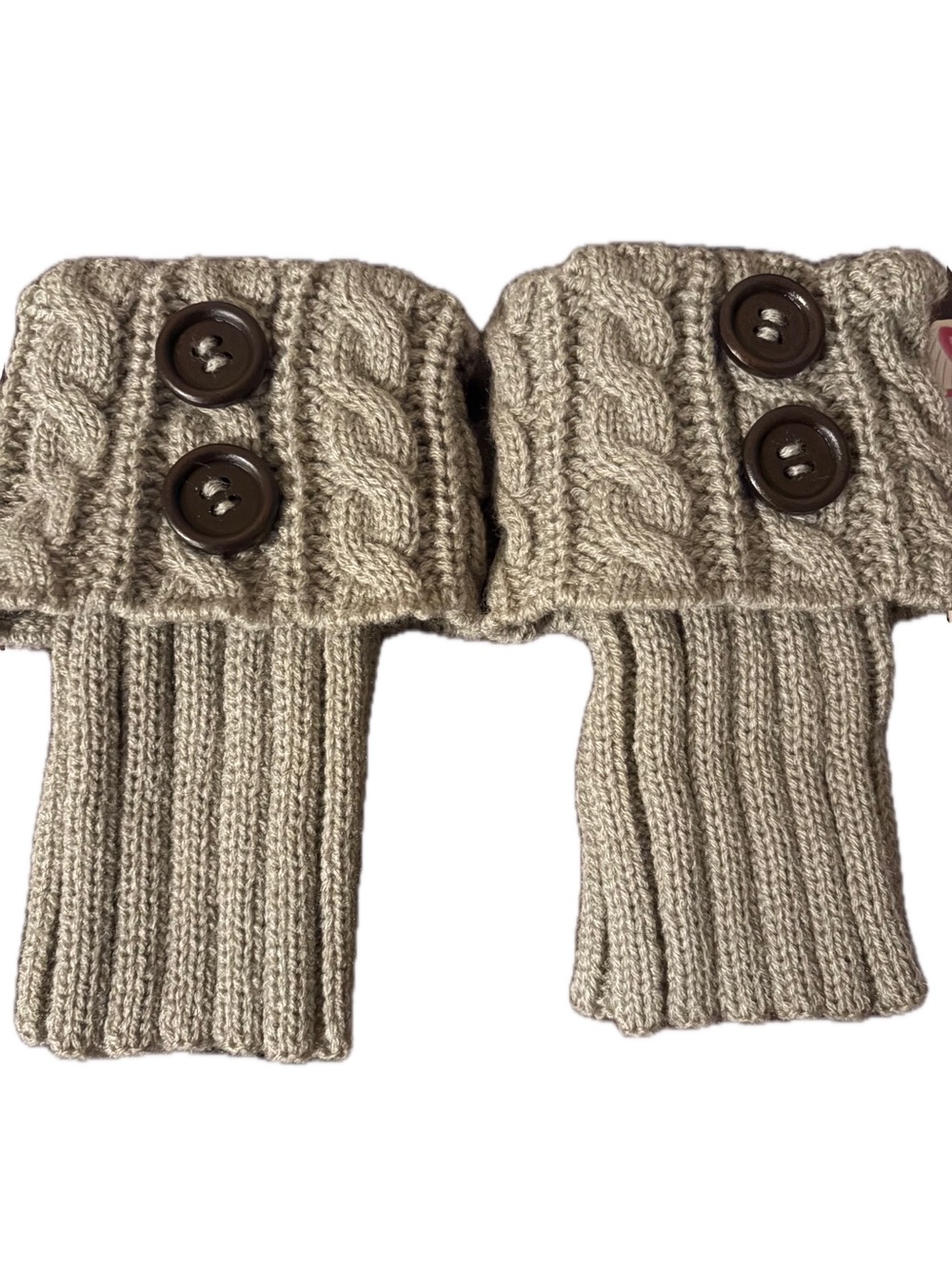 Knit Cable Buttoned Leg Warmers - Gray